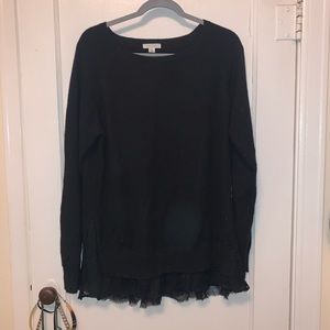 Garnet hill 100% cashmere black sweater w/ lace